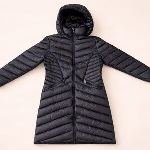 Andrew Marc Women’s Black Hooded Long Quilted Puffer Coat - Down Filled